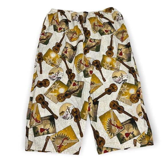 Y2K Vintage Hilo Hattie Cotton Capri Pants Wide Leg Surfer Ukulele Beach Print - Picture 2 of 11